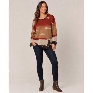 Cotton & Rye Sweater Womens L Metallic Orange Tan Coyote Southwest Print Acrylic